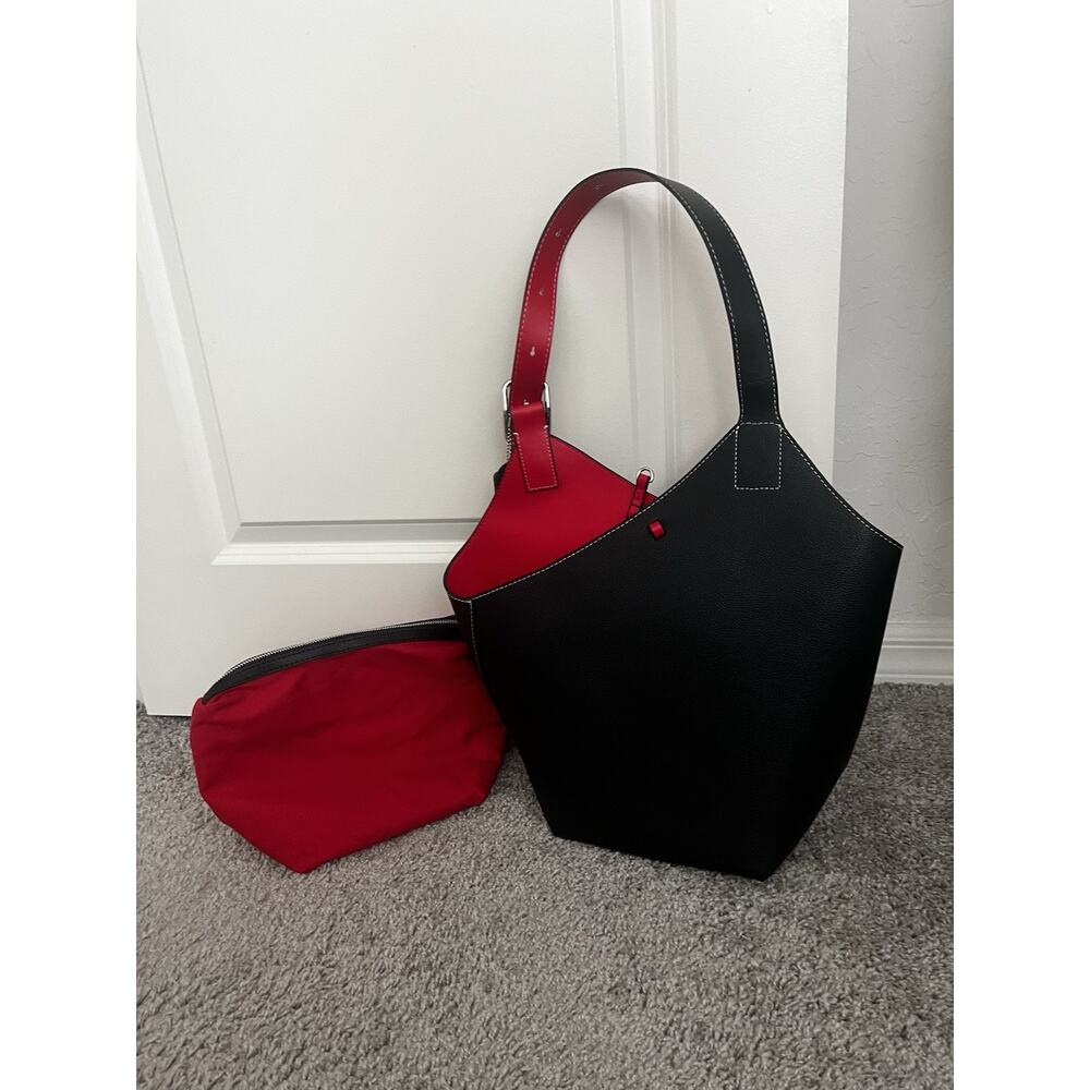 Maison De Beaute Marseille MDBM Cholet Tulip Bag Black Red Leather Tote w/ Pouch